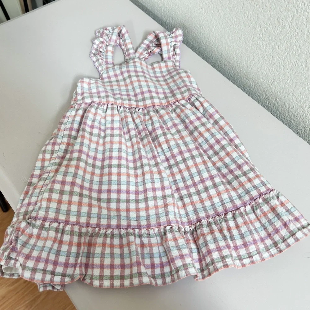 CAT & JACK muted/pastel plaid dress ruffles Girls 2T cottage farmhouse purple
